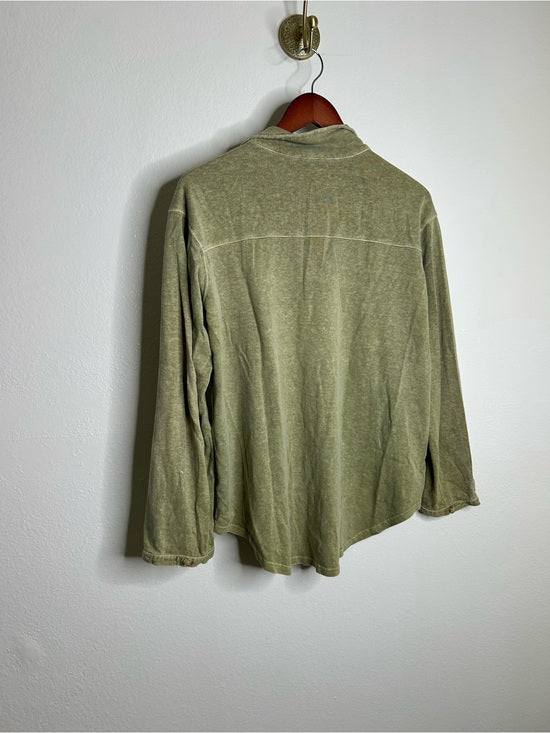 Poetry Hemp Organic Cotton Green Button Down Lightweight Long Sleeve Top