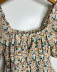 Trovata 100% Cotton Ruched Floral Babydoll Puff Sleeve Blouse