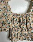 Trovata 100% Cotton Ruched Floral Babydoll Puff Sleeve Blouse