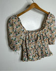 Trovata 100% Cotton Ruched Floral Babydoll Puff Sleeve Blouse