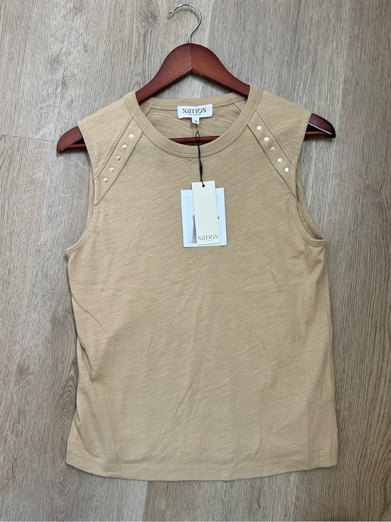 Nation LA 100% Cotton Tan Toffee Gold Button Muscle Tank Top