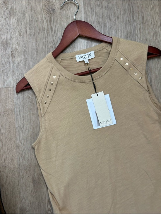 Nation LA 100% Cotton Tan Toffee Gold Button Muscle Tank Top