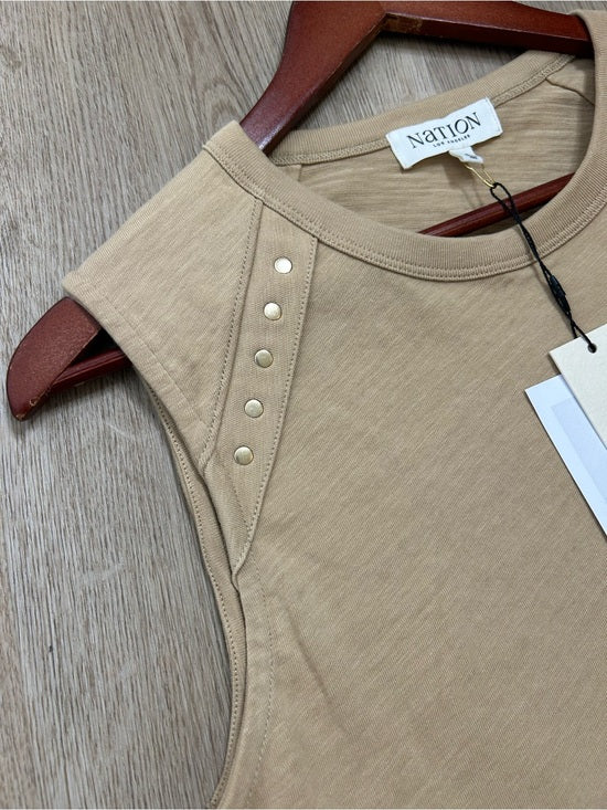 Nation LA 100% Cotton Tan Toffee Gold Button Muscle Tank Top