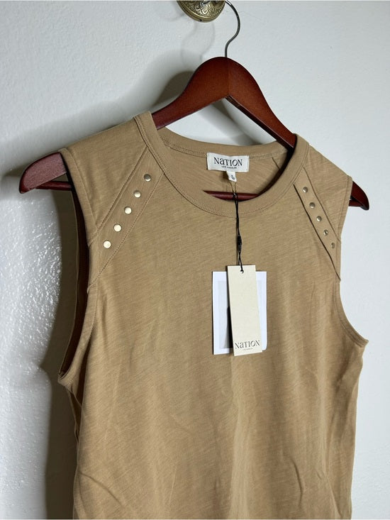 Nation LA 100% Cotton Tan Toffee Gold Button Muscle Tank Top