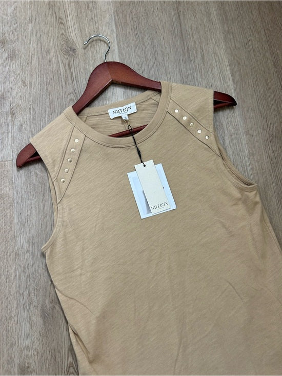 Nation LA 100% Cotton Tan Toffee Gold Button Muscle Tank Top