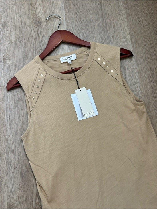 Nation LA 100% Cotton Tan Toffee Gold Button Muscle Tank Top