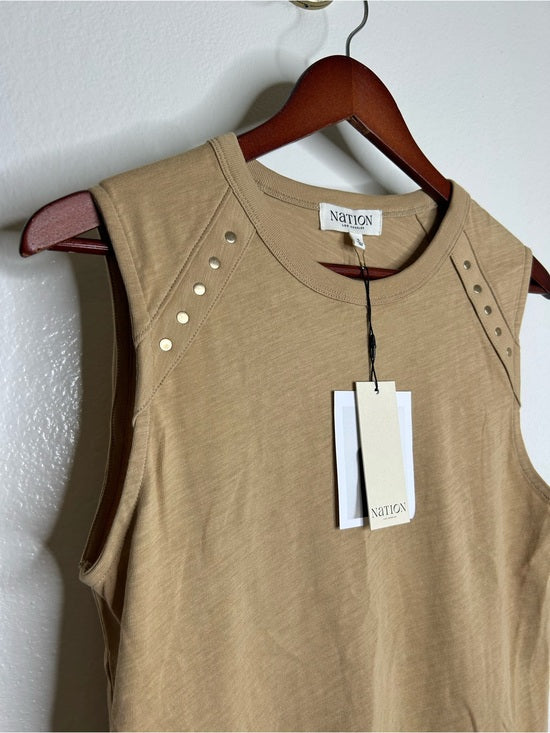 Nation LA 100% Cotton Tan Toffee Gold Button Muscle Tank Top