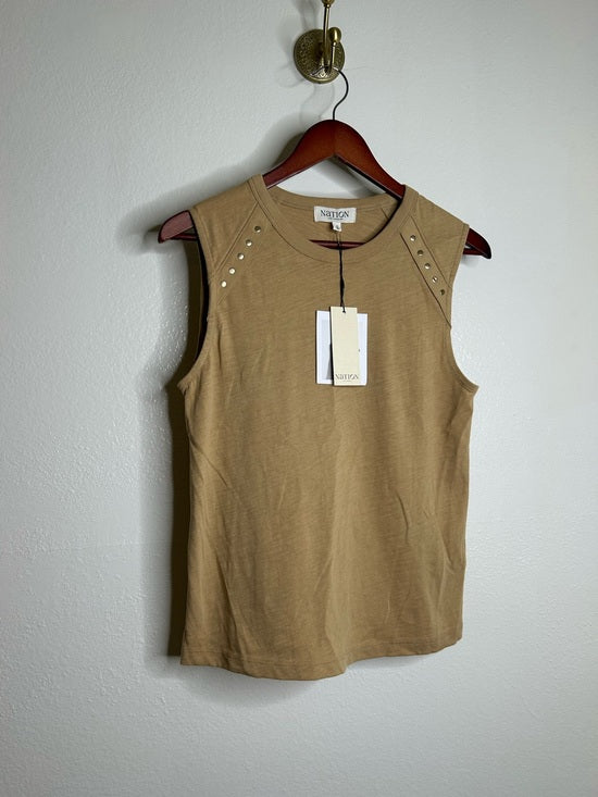 Nation LA 100% Cotton Tan Toffee Gold Button Muscle Tank Top
