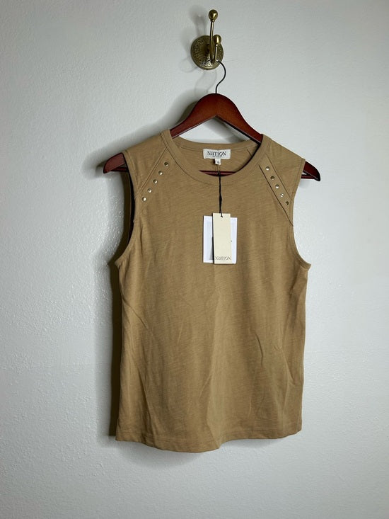 Nation LA 100% Cotton Tan Toffee Gold Button Muscle Tank Top