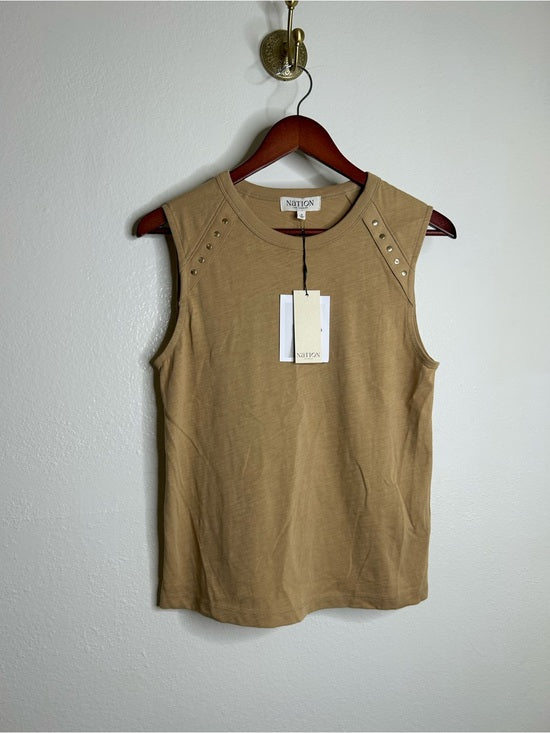 Nation LA 100% Cotton Tan Toffee Gold Button Muscle Tank Top