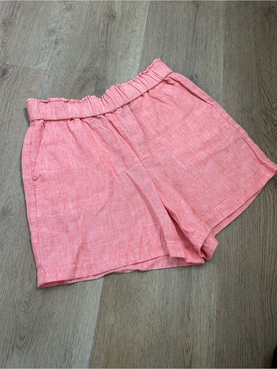 Talbots 100% Linen Nantucket Pull on Paperbag Short 5" Coral Pink