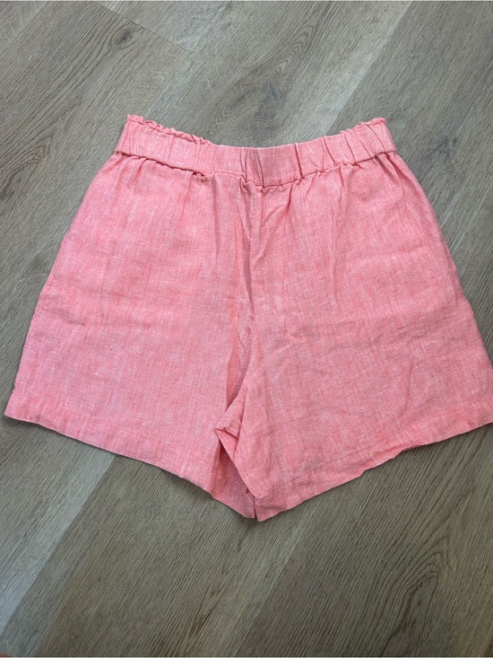Talbots 100% Linen Nantucket Pull on Paperbag Short 5" Coral Pink