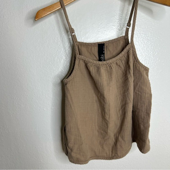 bobi Bobi 100% Cotton Gauze Tan Spagetti Strap Loose Fit Tank Top - Cotton