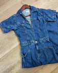 Free People 100% Cotton Marla Straight Leg Short Sleeve Denim Jumpsuit