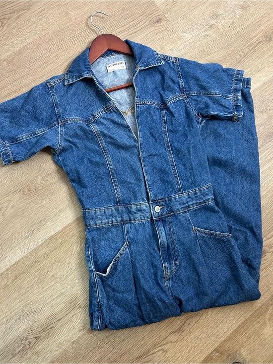Free People 100% Cotton Marla Straight Leg Short Sleeve Denim Jumpsuit