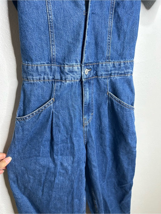 Free People 100% Cotton Marla Straight Leg Short Sleeve Denim Jumpsuit