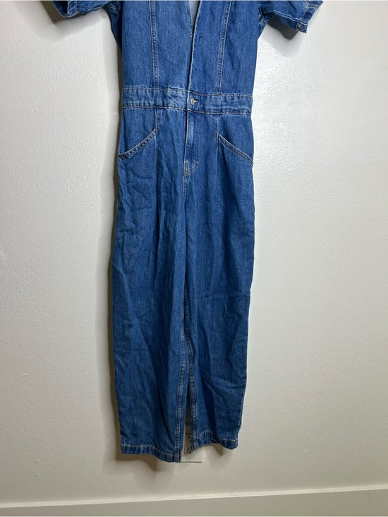Free People 100% Cotton Marla Straight Leg Short Sleeve Denim Jumpsuit