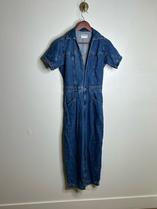 Free People 100% Cotton Marla Straight Leg Short Sleeve Denim Jumpsuit