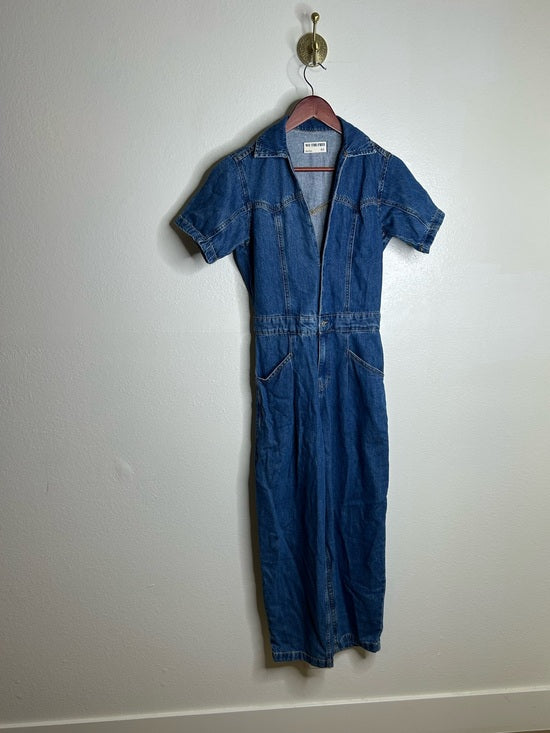 Free People 100% Cotton Marla Straight Leg Short Sleeve Denim Jumpsuit