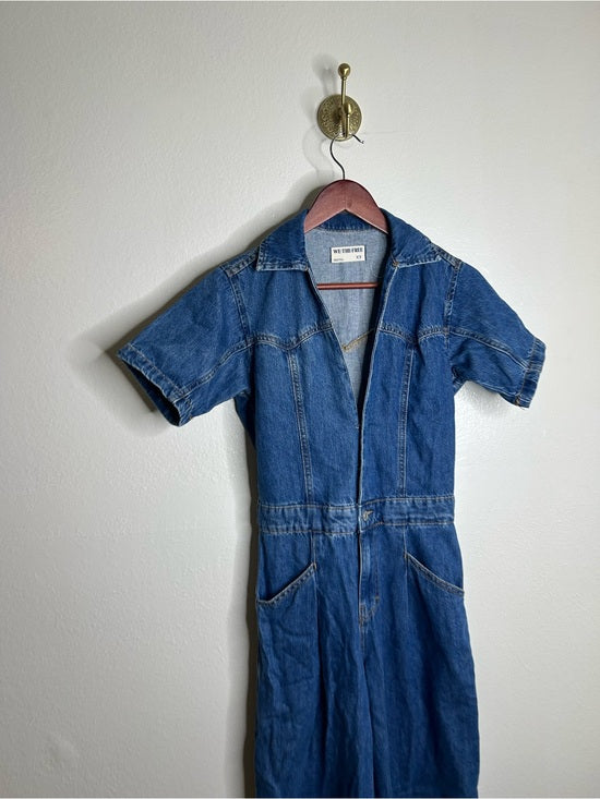 Free People 100% Cotton Marla Straight Leg Short Sleeve Denim Jumpsuit