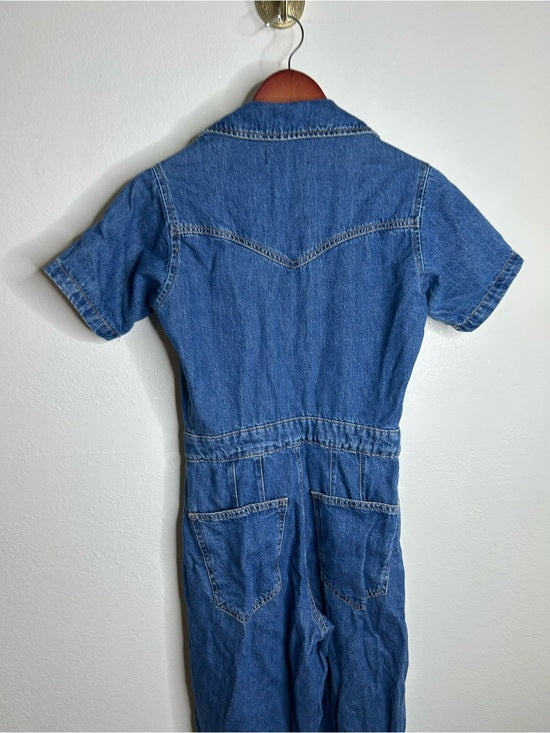 Free People 100% Cotton Marla Straight Leg Short Sleeve Denim Jumpsuit