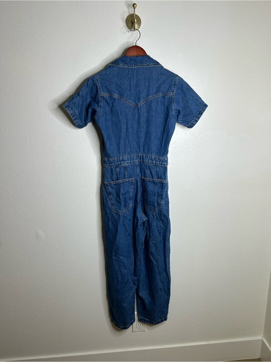 Free People 100% Cotton Marla Straight Leg Short Sleeve Denim Jumpsuit