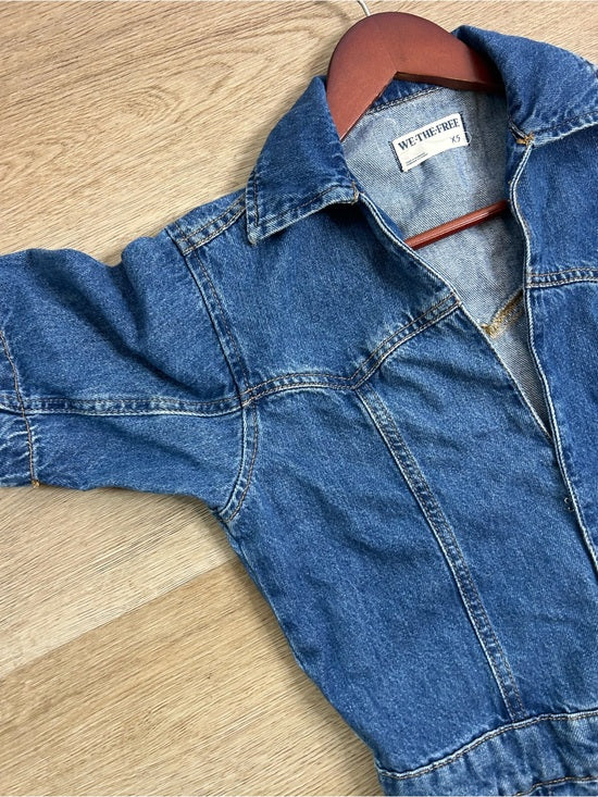 Free People 100% Cotton Marla Straight Leg Short Sleeve Denim Jumpsuit