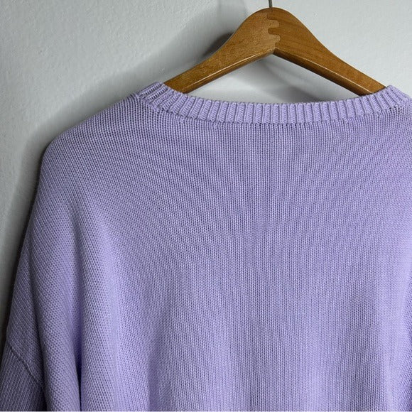 Eileen Fisher 100% Organic Cotton Lilac Purple Knit Textured Pullover Sweater