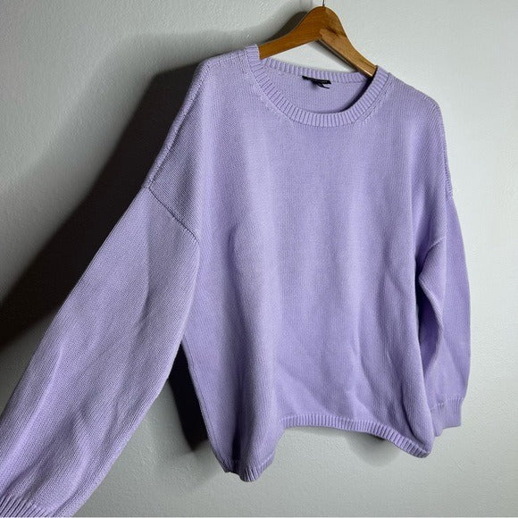 Eileen Fisher 100% Organic Cotton Lilac Purple Knit Textured Pullover Sweater