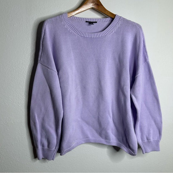 Eileen Fisher 100% Organic Cotton Lilac Purple Knit Textured Pullover Sweater