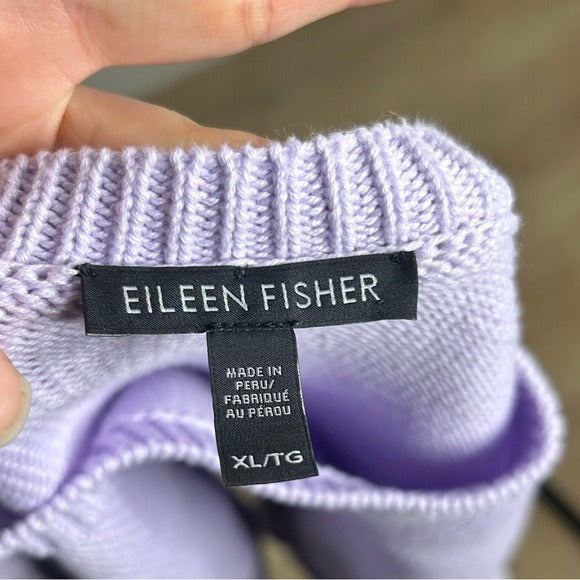 Eileen Fisher 100% Organic Cotton Lilac Purple Knit Textured Pullover Sweater