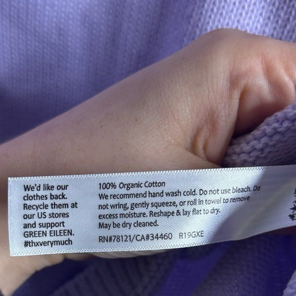 Eileen Fisher 100% Organic Cotton Lilac Purple Knit Textured Pullover Sweater
