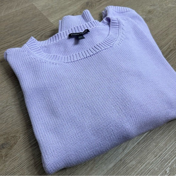 Eileen Fisher 100% Organic Cotton Lilac Purple Knit Textured Pullover Sweater