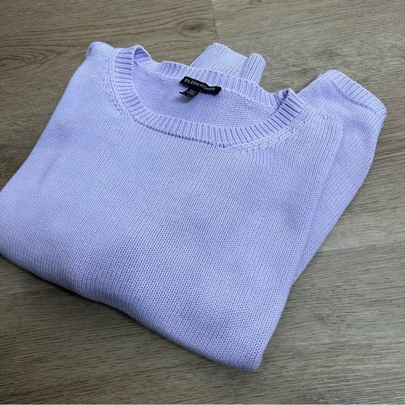 Eileen Fisher 100% Organic Cotton Lilac Purple Knit Textured Pullover Sweater