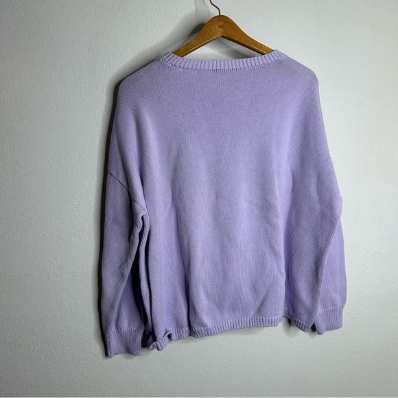 Eileen Fisher 100% Organic Cotton Lilac Purple Knit Textured Pullover Sweater