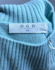 One Grey Day 100% Cashmere Teal Blue Turtleneck Tunic Sweater