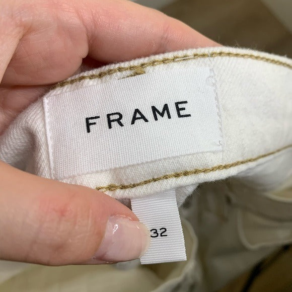 FRAME Denim 100% Organic Cotton Cream Ecru High Rise Cutoff Short