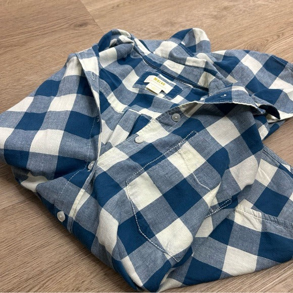 Anthropologie Anthropologie Maeve 100% Cotton Blue White Checkered Button Down Top - Cotton
