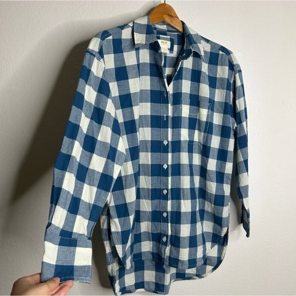 Anthropologie Anthropologie Maeve 100% Cotton Blue White Checkered Button Down Top - Cotton