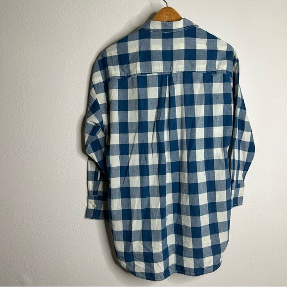 Anthropologie Maeve 100% Cotton Blue White Checkered Button Down Top