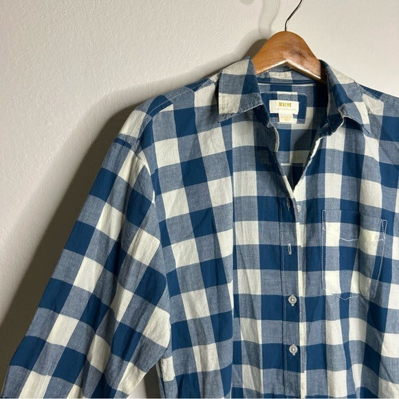 Anthropologie Maeve 100% Cotton Blue White Checkered Button Down Top