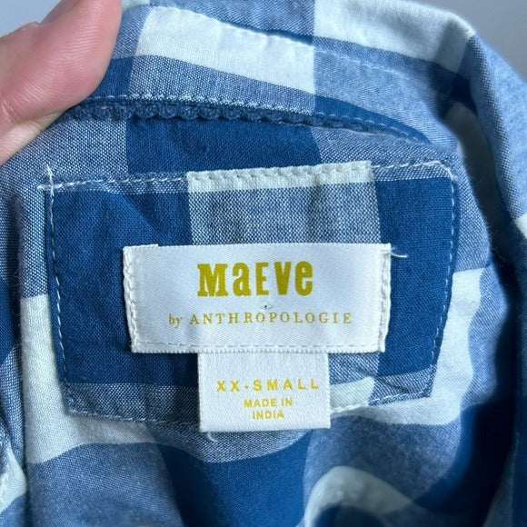 Anthropologie Maeve 100% Cotton Blue White Checkered Button Down Top