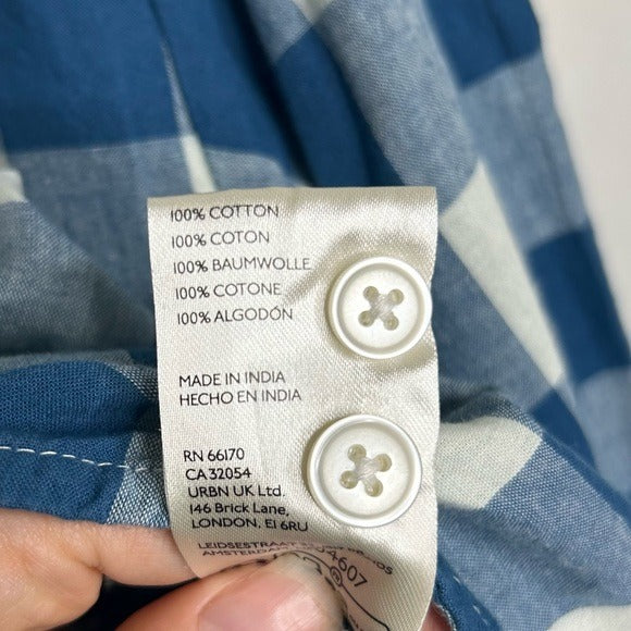Anthropologie Maeve 100% Cotton Blue White Checkered Button Down Top