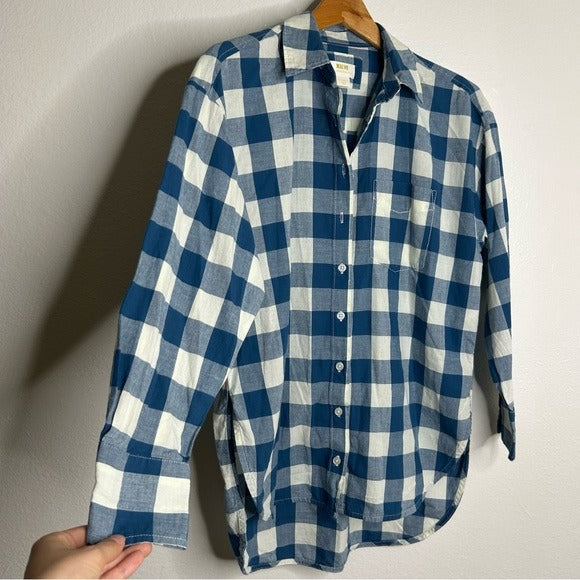 Anthropologie Anthropologie Maeve 100% Cotton Blue White Checkered Button Down Top - Cotton