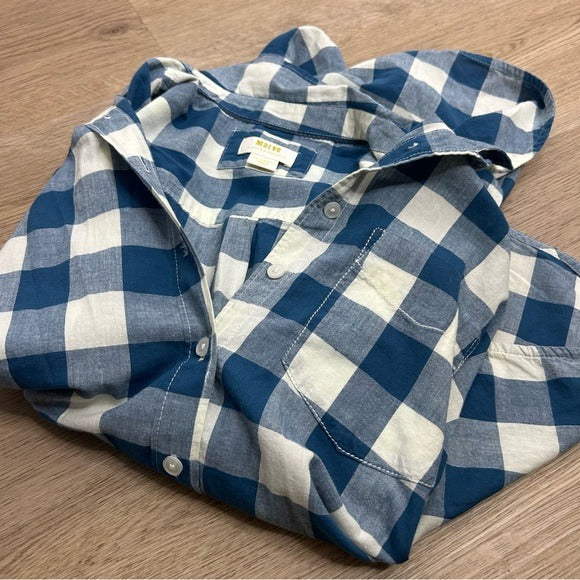 Anthropologie Anthropologie Maeve 100% Cotton Blue White Checkered Button Down Top - Cotton