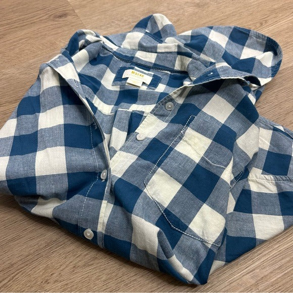 Anthropologie Anthropologie Maeve 100% Cotton Blue White Checkered Button Down Top - Cotton