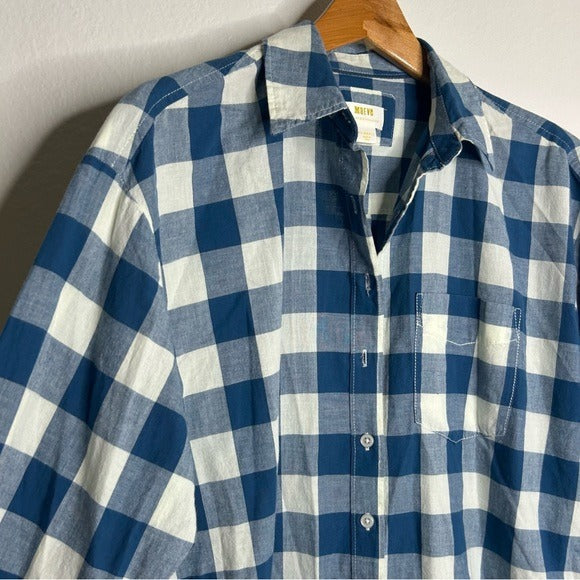 Anthropologie Maeve 100% Cotton Blue White Checkered Button Down Top