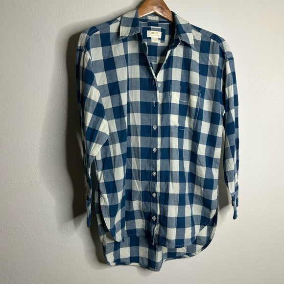 Anthropologie Maeve 100% Cotton Blue White Checkered Button Down Top