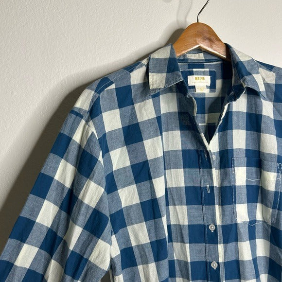 Anthropologie Maeve 100% Cotton Blue White Checkered Button Down Top