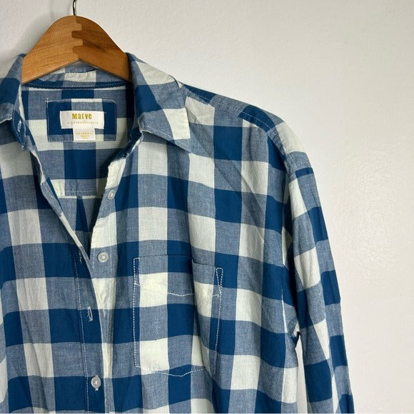 Anthropologie Maeve 100% Cotton Blue White Checkered Button Down Top